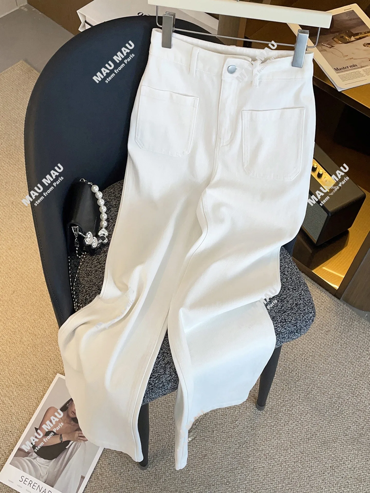 جينز كاجوال بخصر عالٍ وساق مستقيمة وقصة فضفاضة، بسيط ومتعدد الاستخدامات، من الدنيم الأزرق، بخصر عالٍ وإغلاق بسحاب، مناسب للار...