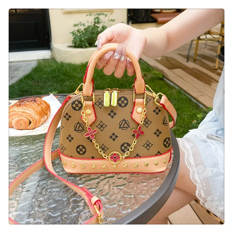 

Vintage Monogram Shell Bag for Women, Signature Logo Print Top Handle Purse, Timeless & Eye-Catching Street Style