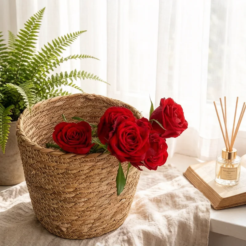 Mini S/M/L Woven Planter Basket Rattan Straw Grass Flower Pot Basket Portable Plant Holder for Garden Terrace Indoor Decoration
