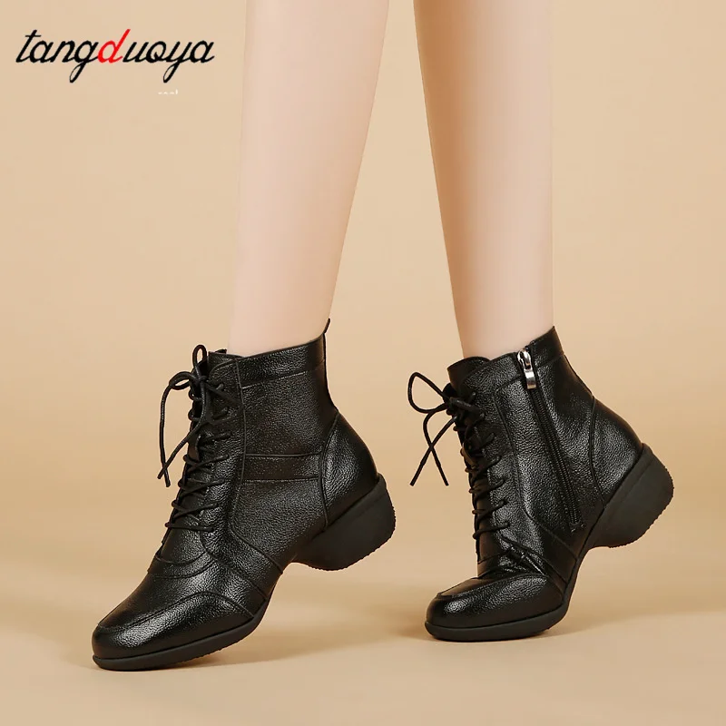 Modern Dance Shoes Square dance shoes women leather short boots dance sneakers outdoor modern jazz dancing shoes Boots Sneakers