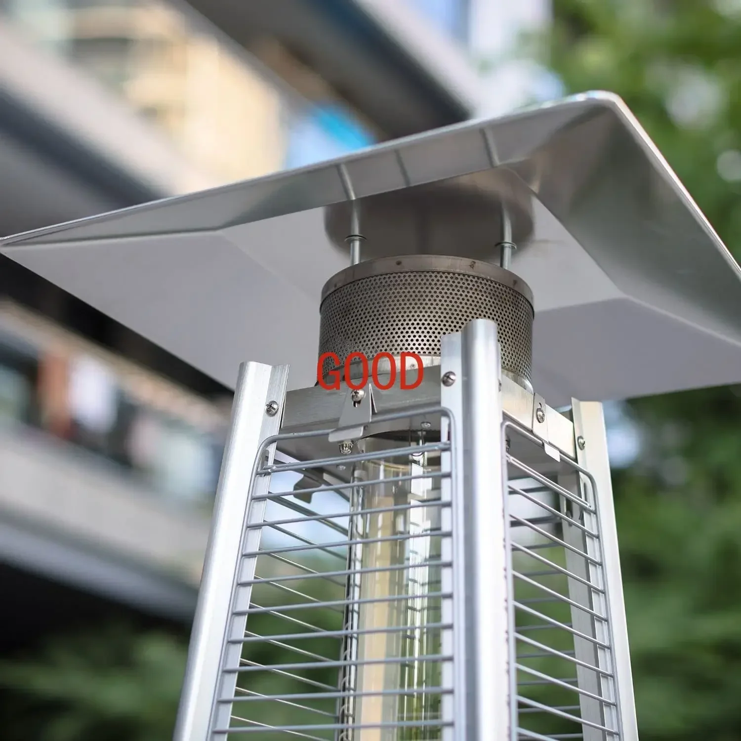 Outdoor Pyramid Propane Gas Patio Heater with Wheels, 48,000 BTU, Silver - Stylish and Safe Outdoor Heating Gas heater