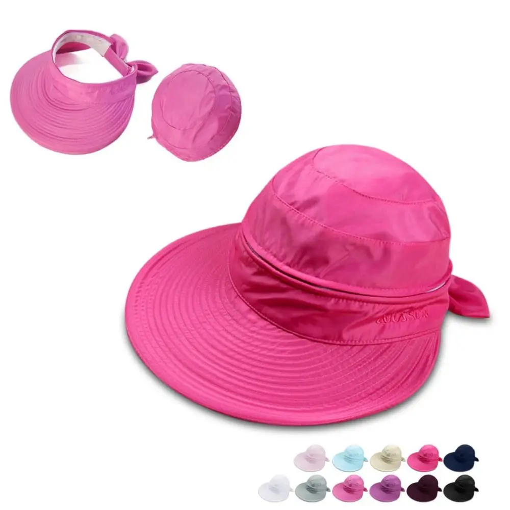 

Fashion 2 in 1 Women Top Air Cap Detachable Breathable Sunscreen Cap Solid Color Adjustable Bowknot Big Visor Cap