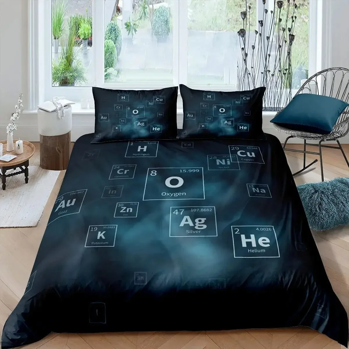 Periodic Table Duvet Cover Set Chemistry Elements Bedding Set Polyester Educational Science Theme Comforter Cover Twin King Size
