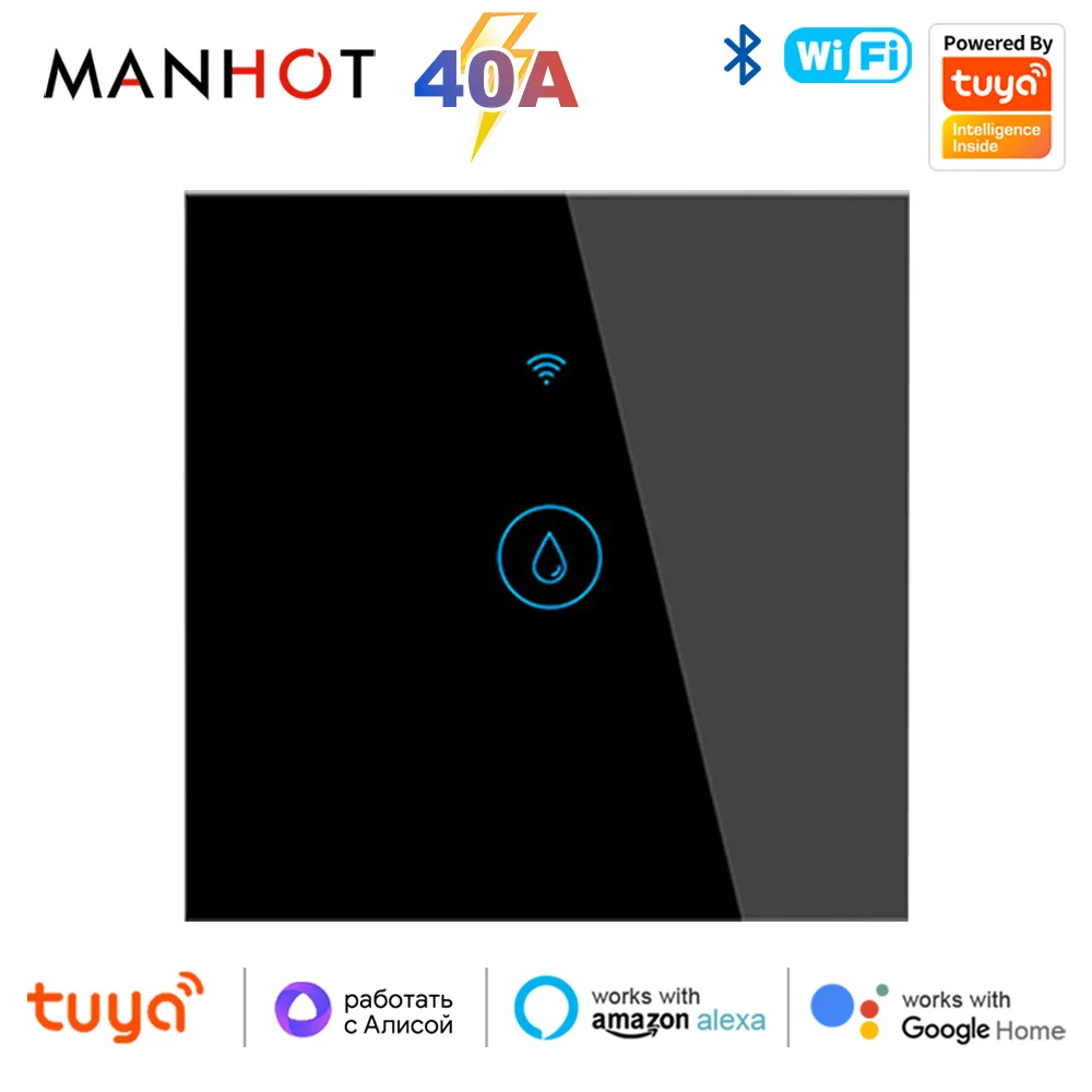 مفتاح سخان مياه غلاية ذكي تويا ، يو واي فاي ، بلوتوث ، تطبيق الحياة الذكية ، جهاز التحكم عن بعد ، العمل مع اليكسا ، جوجل المنزل ، 40A ،! W