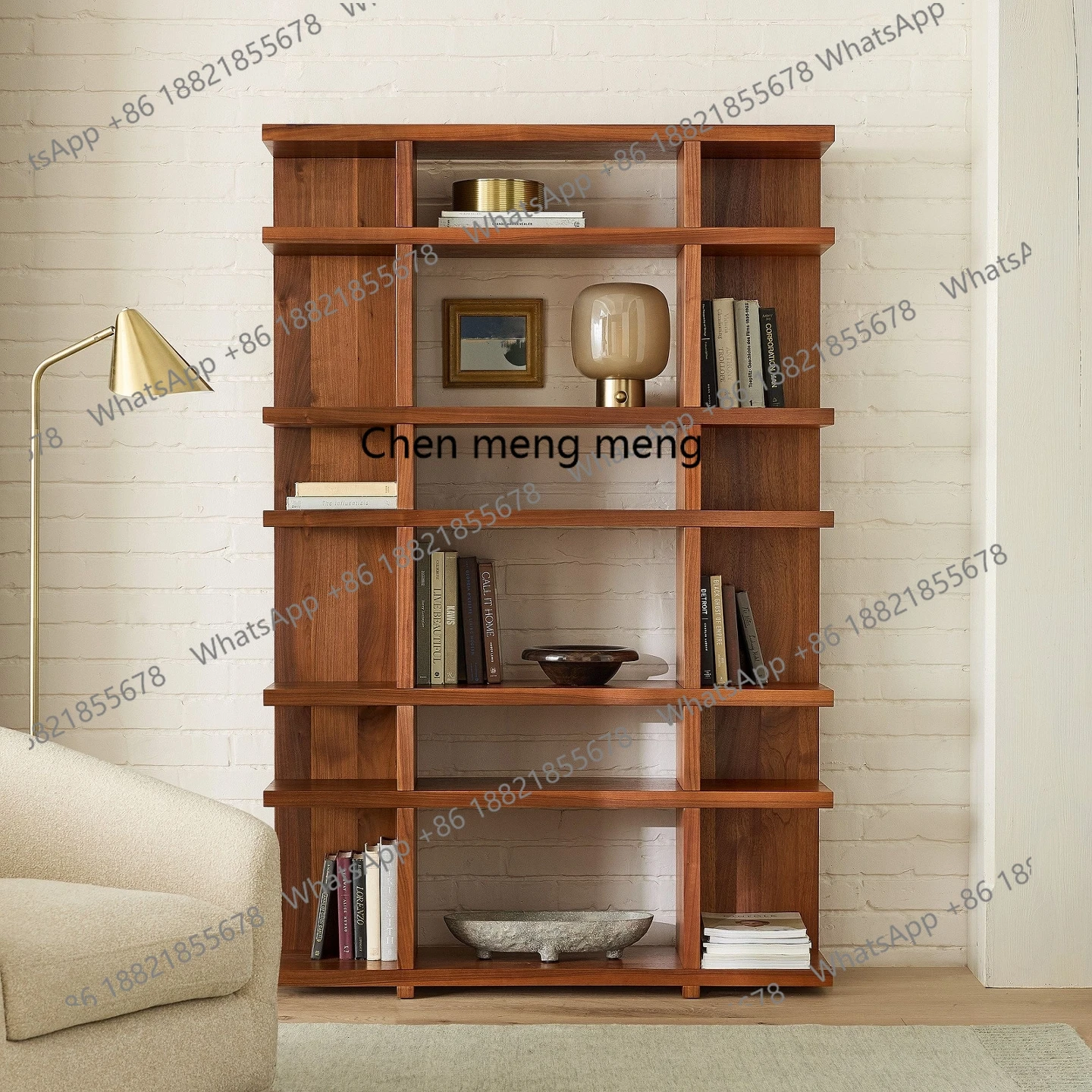 

Italian simple retro bookcase log style living room bedroom study against the wall combination bookshelf