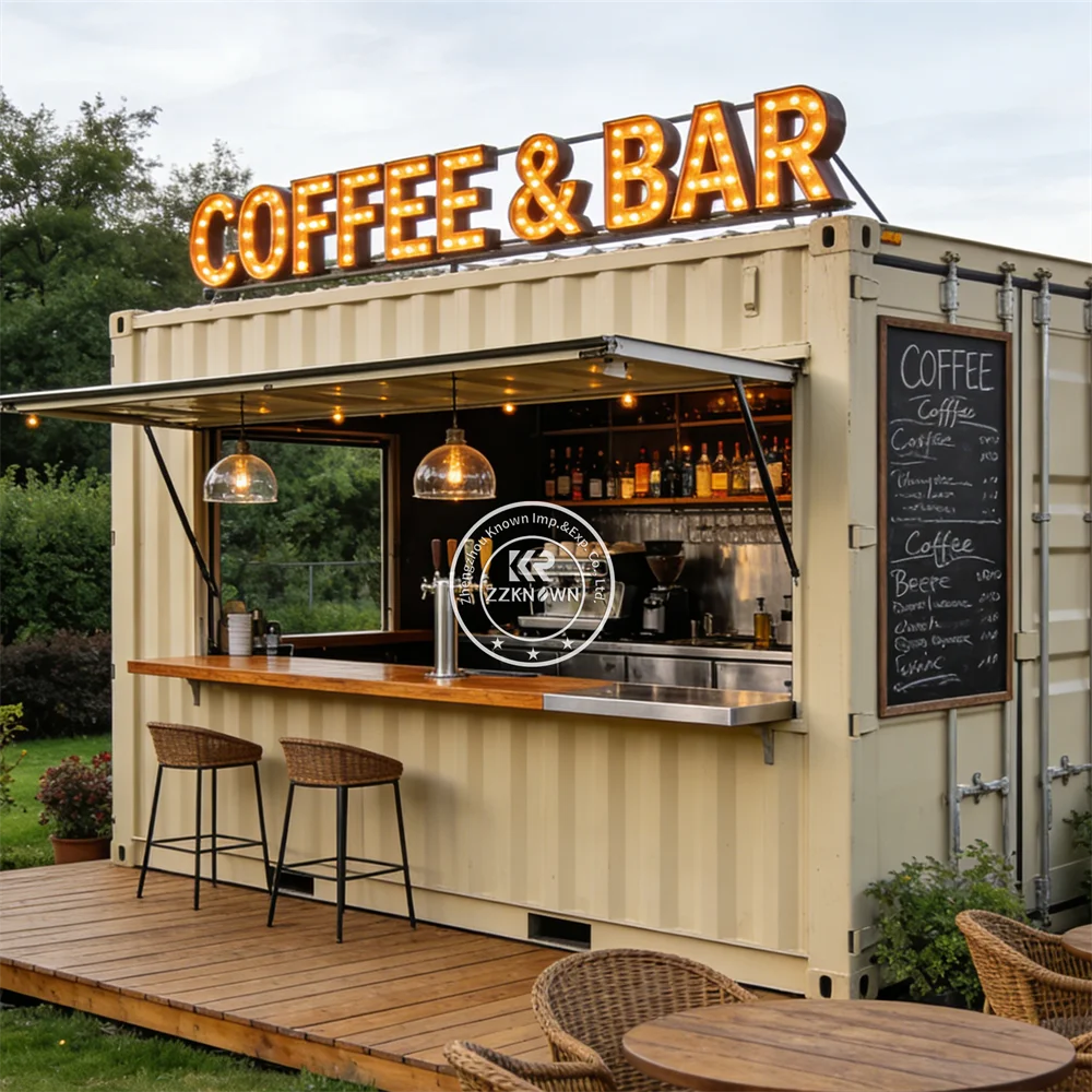 High Quality Prefab Container Restaurant Customized Design Container Bar Portable Fast Food Kiosk 20FT Shipping Container Bar