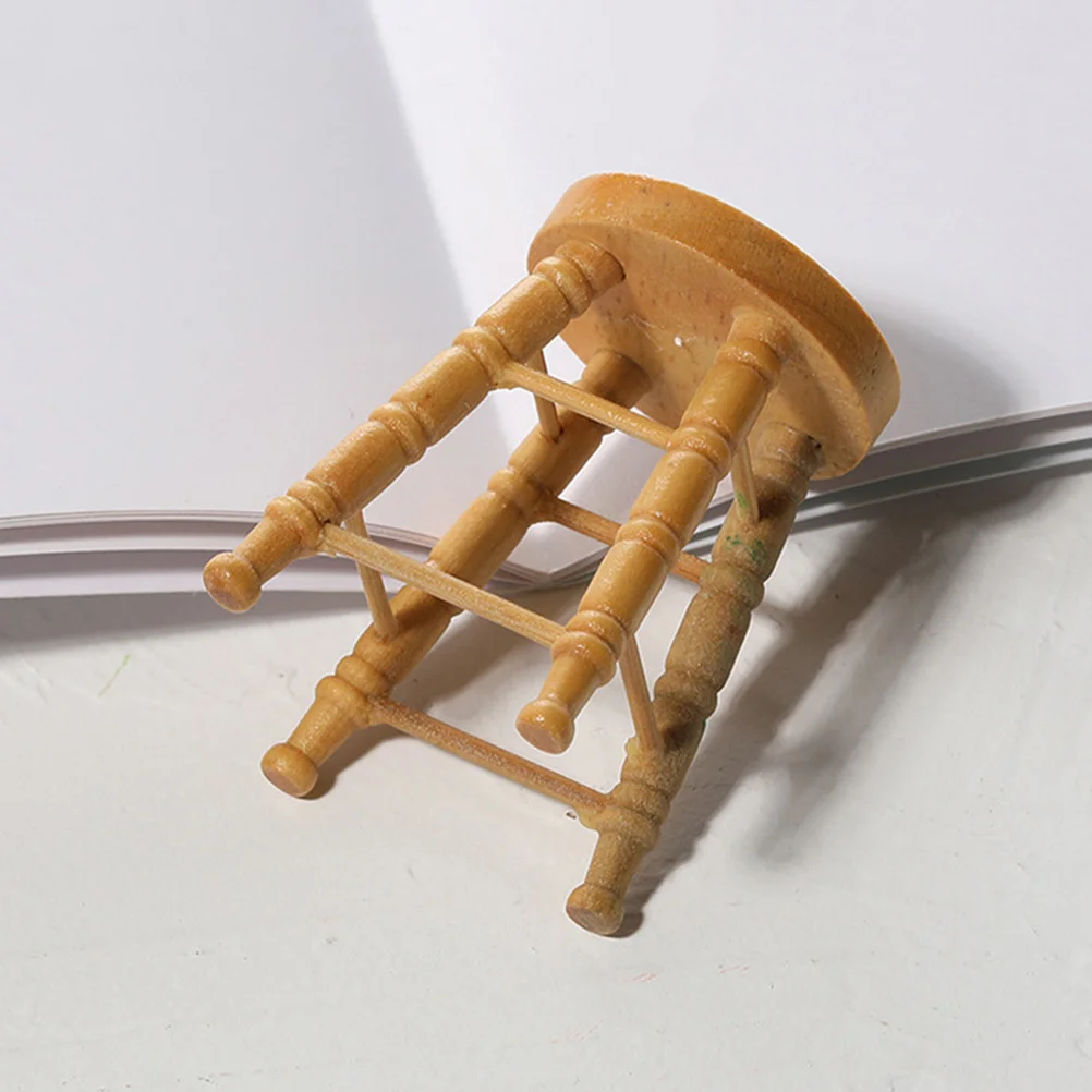 

Миниатюрный деревянный круглый табурет с высокими ножками, маленькая натуральная бревенчатая отделка для кукольного домика, ремесла, мебель, реквизит, микросцены