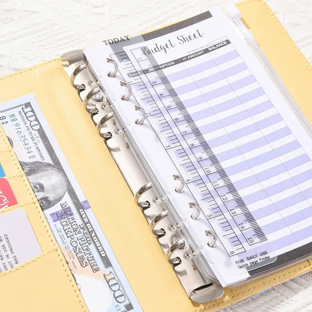 

Creative A6 Binder Notebook Loose-Leaf PU Leather Note Pad Portable Savings Book for Cash Budget Storage