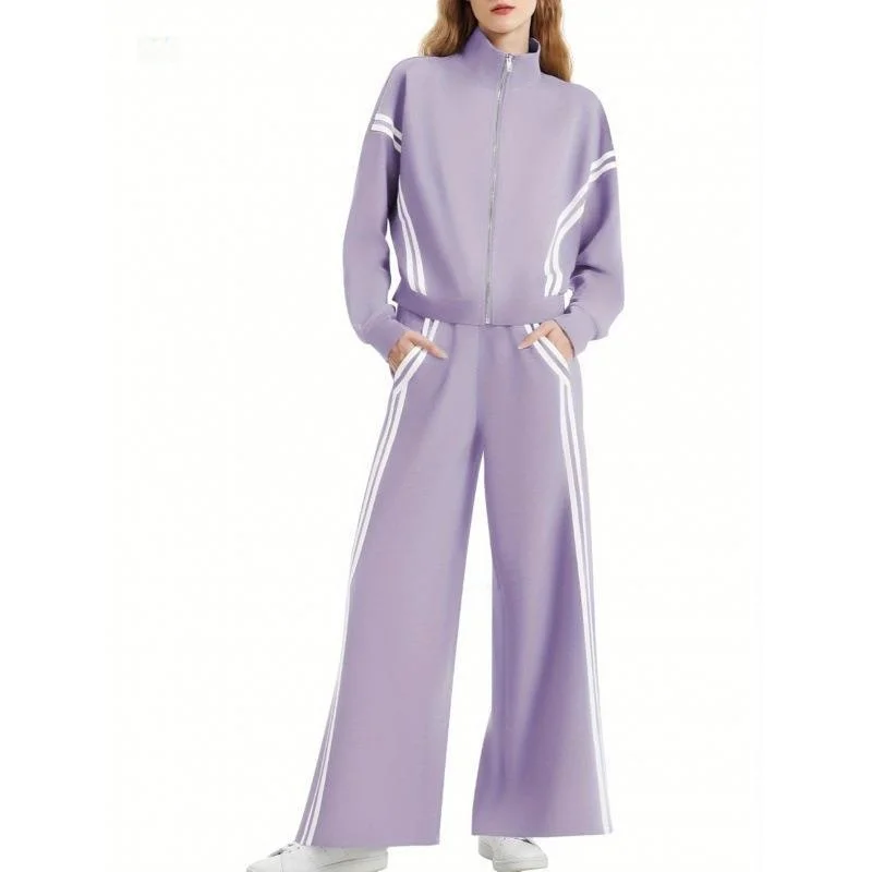 Roupas femininas de 2 peças com zíper, moletom Cleanfit Sle, cintura baixa, material PVC, calças casuais, adequado para meia-idade