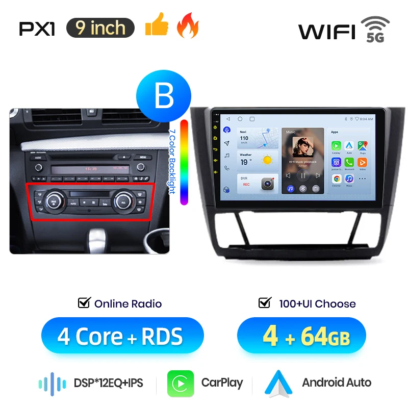 AWESAFE Draadloze CarPlay Android Auto Radio voor BMW 1-serie E87 E81 E82 E88 2004-2011 Plug & Play FM BT RDS DSP GPS Multimedia