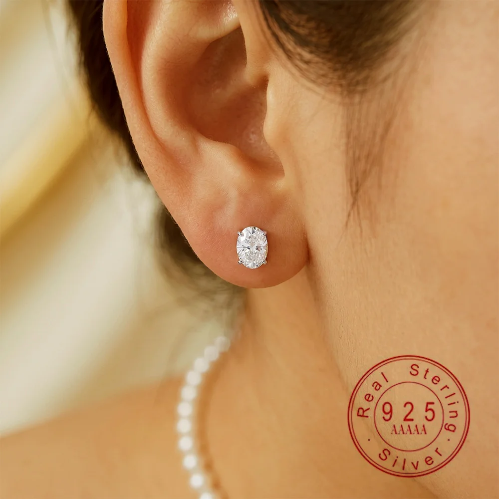 1CT Oval Cut Moissanite Stud Earrings 925 Sterling Silver Four Prong Solitaire Earring Classic Wedding Jewelry Gift For Women