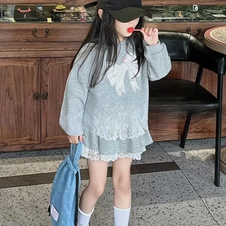 

Casual Hoodie + Solid Color Pleated Skirt Two-piece Set Girl Clothes for 2-7yrs