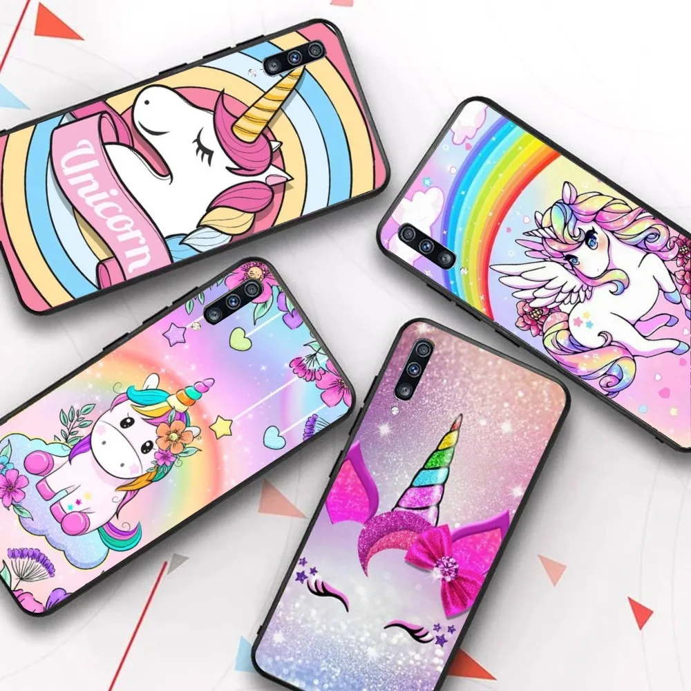 Funda de teléfono rosa unicornio arcoíris para Samsung A 10 11 12 13 20 21 22 30 31 32 40 51 52 53 70 71 72 73 91 13