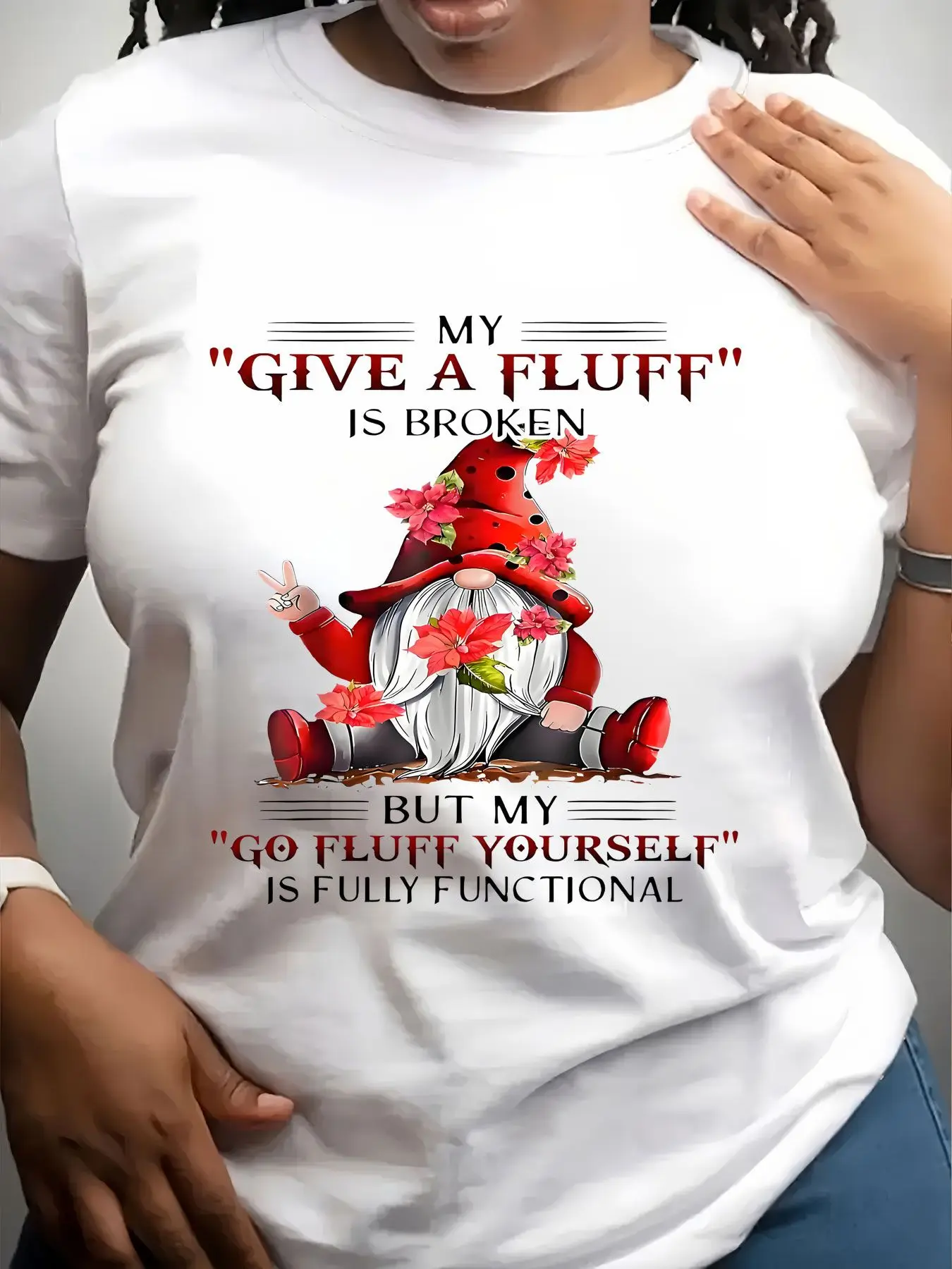 Women's Trendy Crew Neck T-Shirt My Give a Fluff Is Broken but My Go Fluff Yourself Is Fully Functional Suitable for Casual Sportswear
