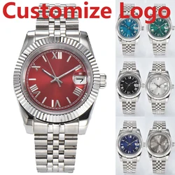 DIY LOGO 39mm/36mm Roman Numerals Automatic Mechanical Watch NH35 Movement Stainless Steel Case Waterproof 10 ATM Sapphire Glass