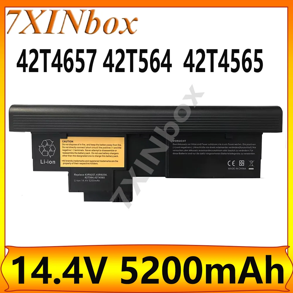 7XINbox 14.4V 5200mAh Laptop Battery 42T4657 43R9257 42T564 42T4564 42T4565 42T4658 For ThinkPad X201T X200T Tablet