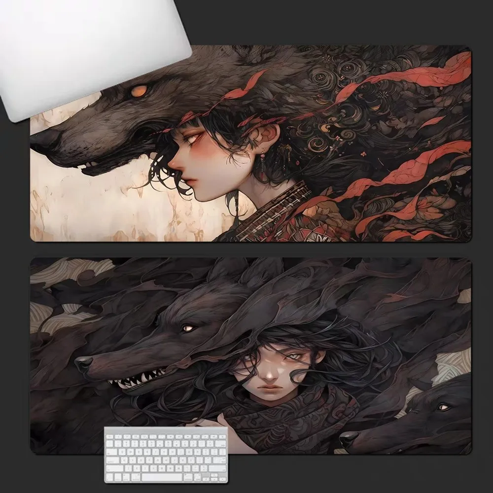 

Wolf GIRL Cool Mousepad INS Tide Large Office Computer Desk Mat Table Keyboard Big Mouse Pad Laptop Cushion Girls Bedroom