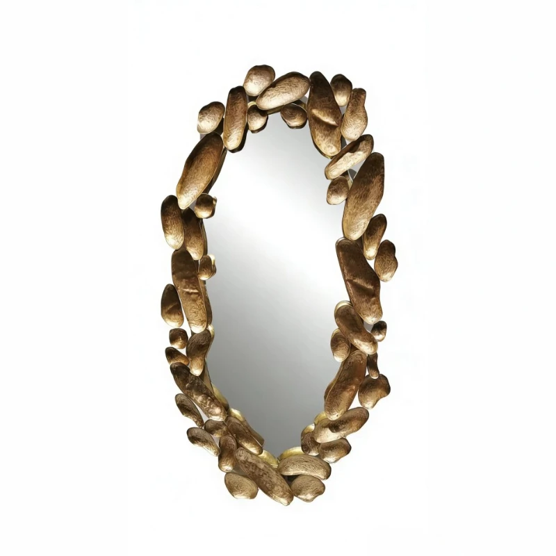 Peanut shell decorative mirror, oval wall-mounted mirror, retro handmade makeup mirror