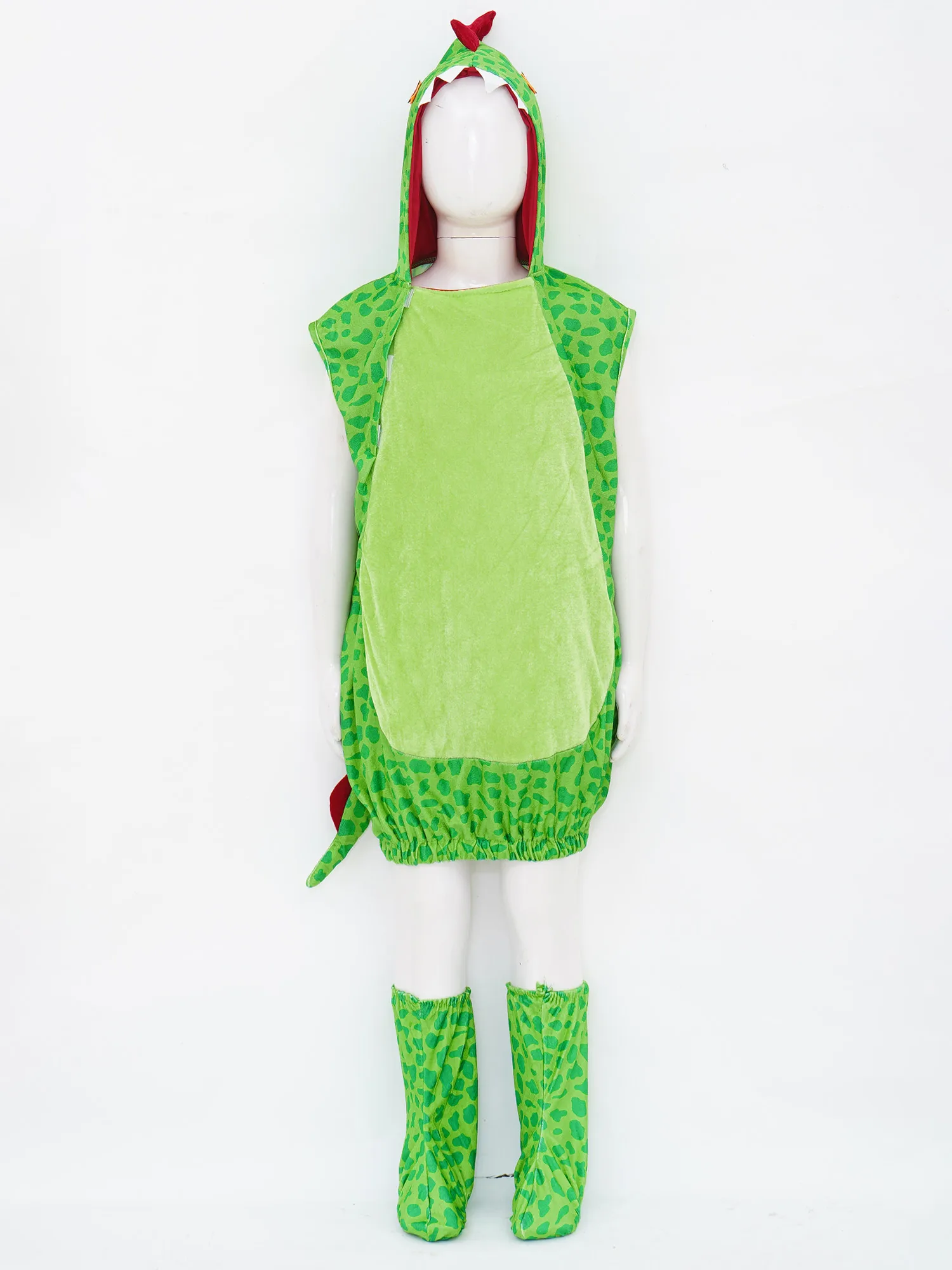 Unisex Kids Boys Girls Dinosaur-themed Costume Sleeveless Hooded Romper with Faux Tail And Hook And Shoe Cover for Performance