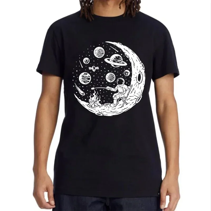 High Quality Funny Astronaut Moon Barbecue Print Casual Loose Cool Men O-neck T-shirt Tee Tops Men's T-shirt