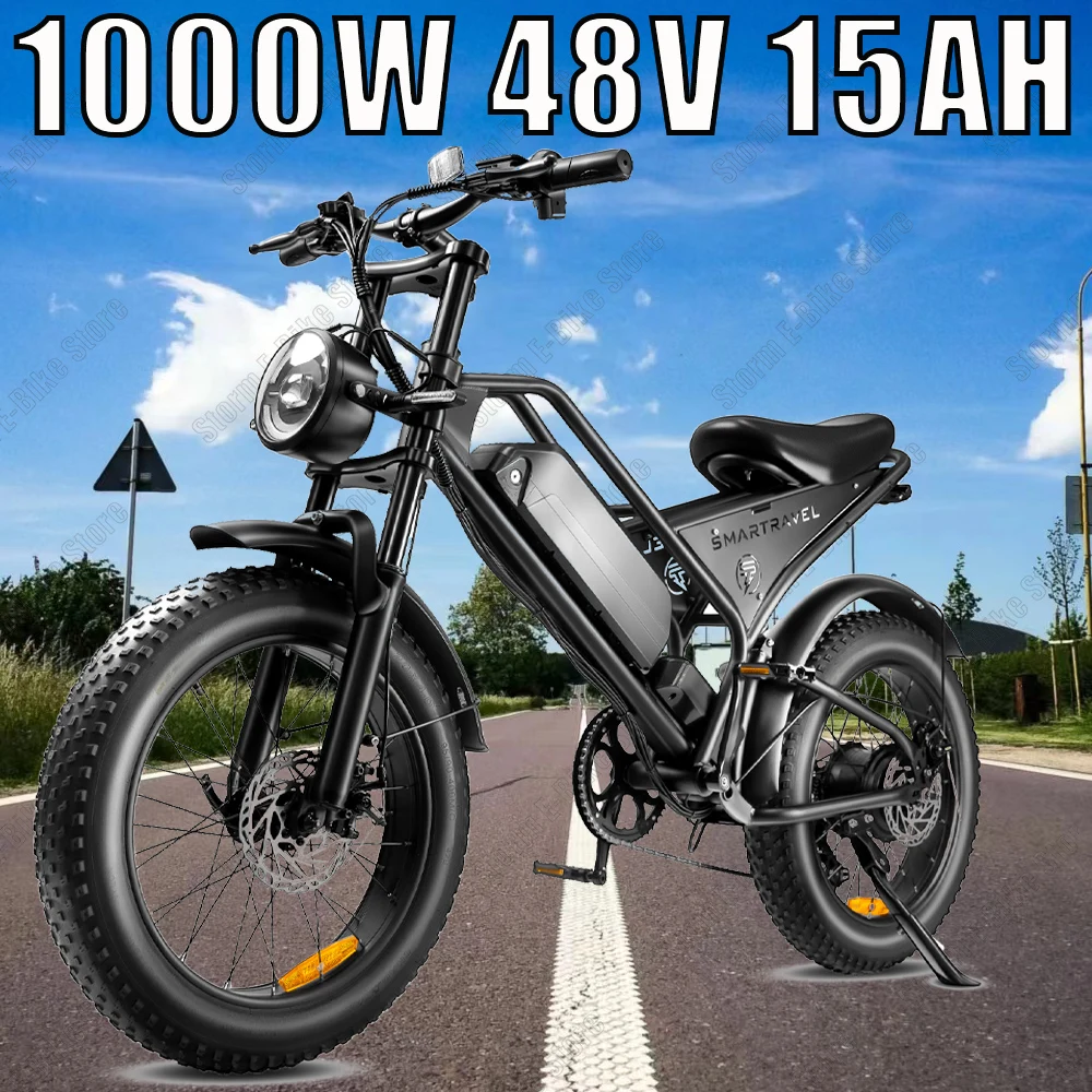 Mountain Electric bicycle 1000W Motor 48V15AH Lithium battery Motorcycle Style E-bicycle 20*4.0 Fat Tire Off-Road Electric Bike