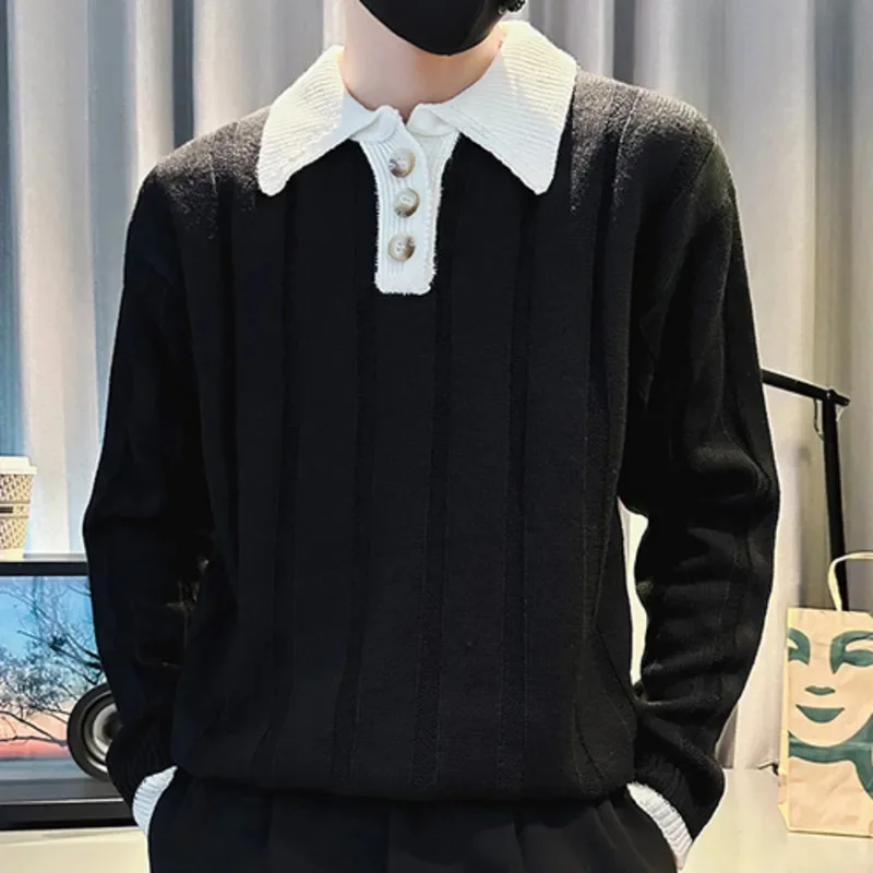 High Quality Lapel Pullover Sweater Colors Knitted For Men Pull Homme Winter Brand Polo