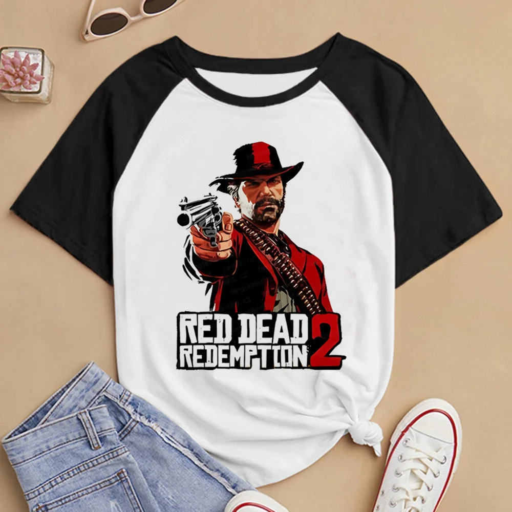 تي شيرت Red Dead Redemption 2 في سن المراهقة جامعة 80s جرافيك ملون جمالي تي شيرت علوي 2000s ملابس الشارع الرقمية ريترو عتيق