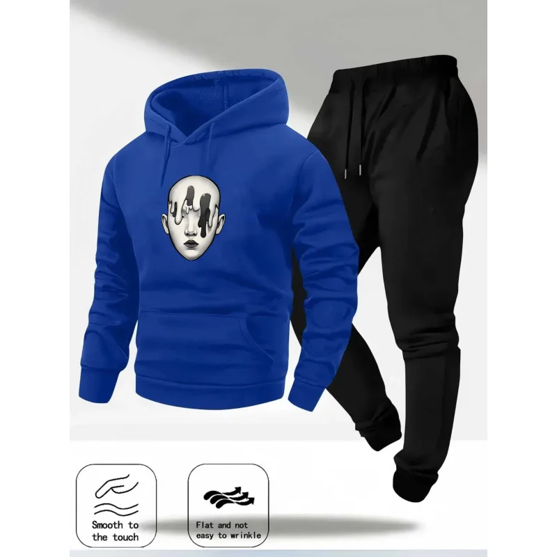 طقم هوديي رمادي + تصميم ونص طباعة الوجه #4