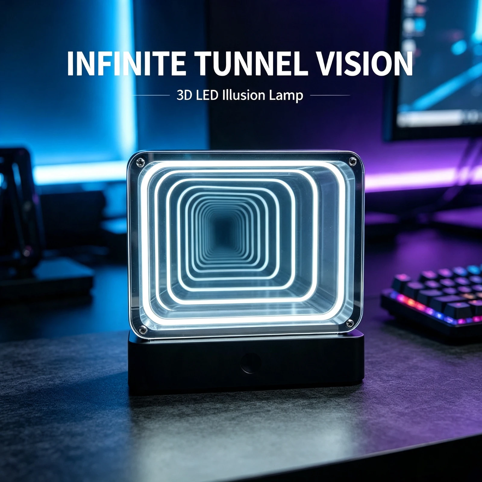 USB Rechargeable LED Infinity Mirror, Tunnel Lamp 3D Visual Illusion, Light Acrylic Night Light Bedroom, Desk Decor Gift Toy