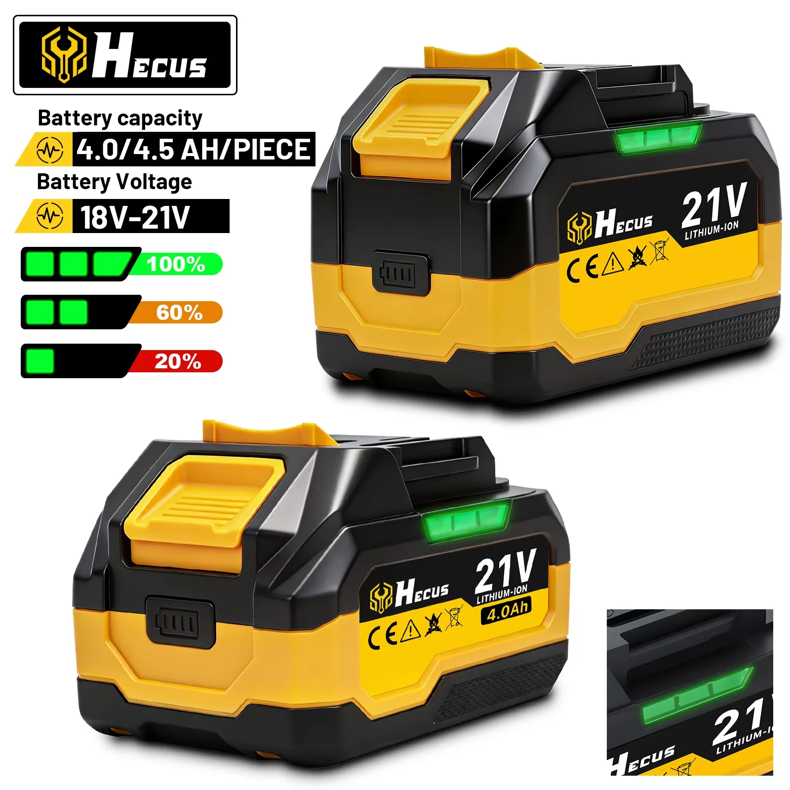 Akumulator litowy Hecus 4.0AH 4.5AH z diodą LED, zamiennik baterii do elektronarzędzi, kluczy, pił, kompatybilny z akumulatorami Makita 18V.