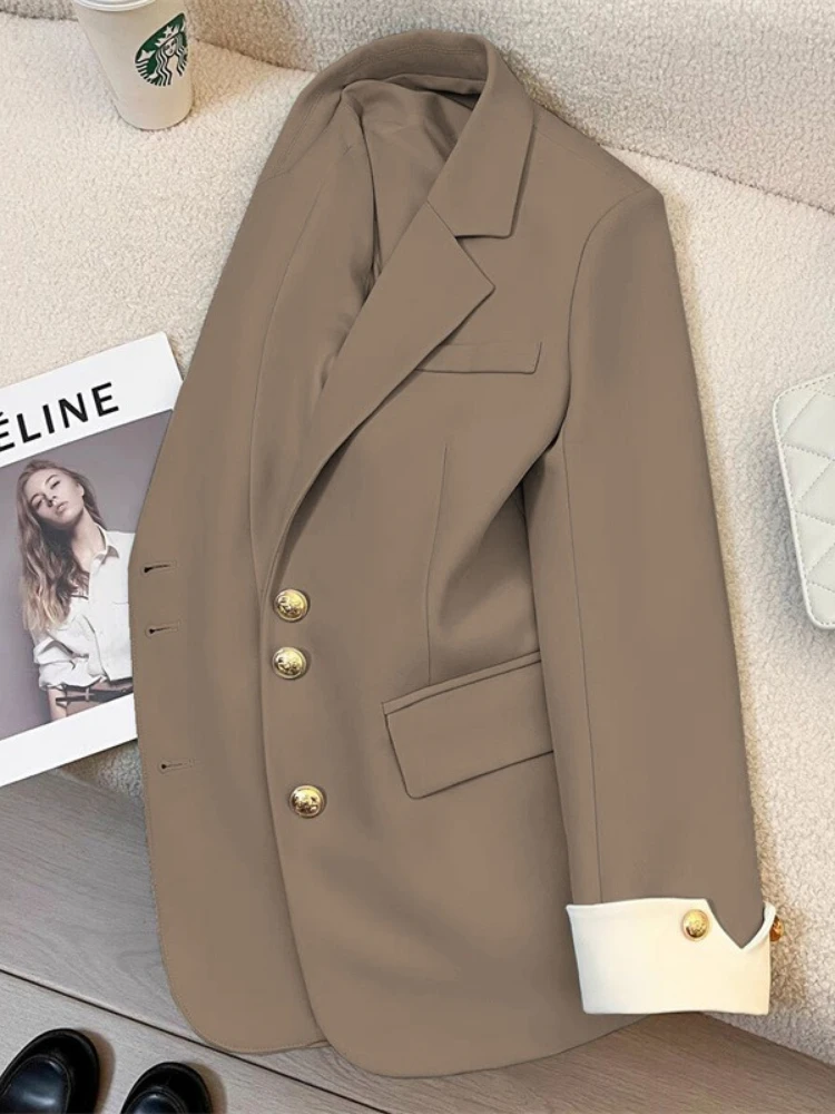 春秋の新ファッション女性のジャケットルーズブレザーオフィスレディース春女性スプライシング韓国通勤スーツコートトップス