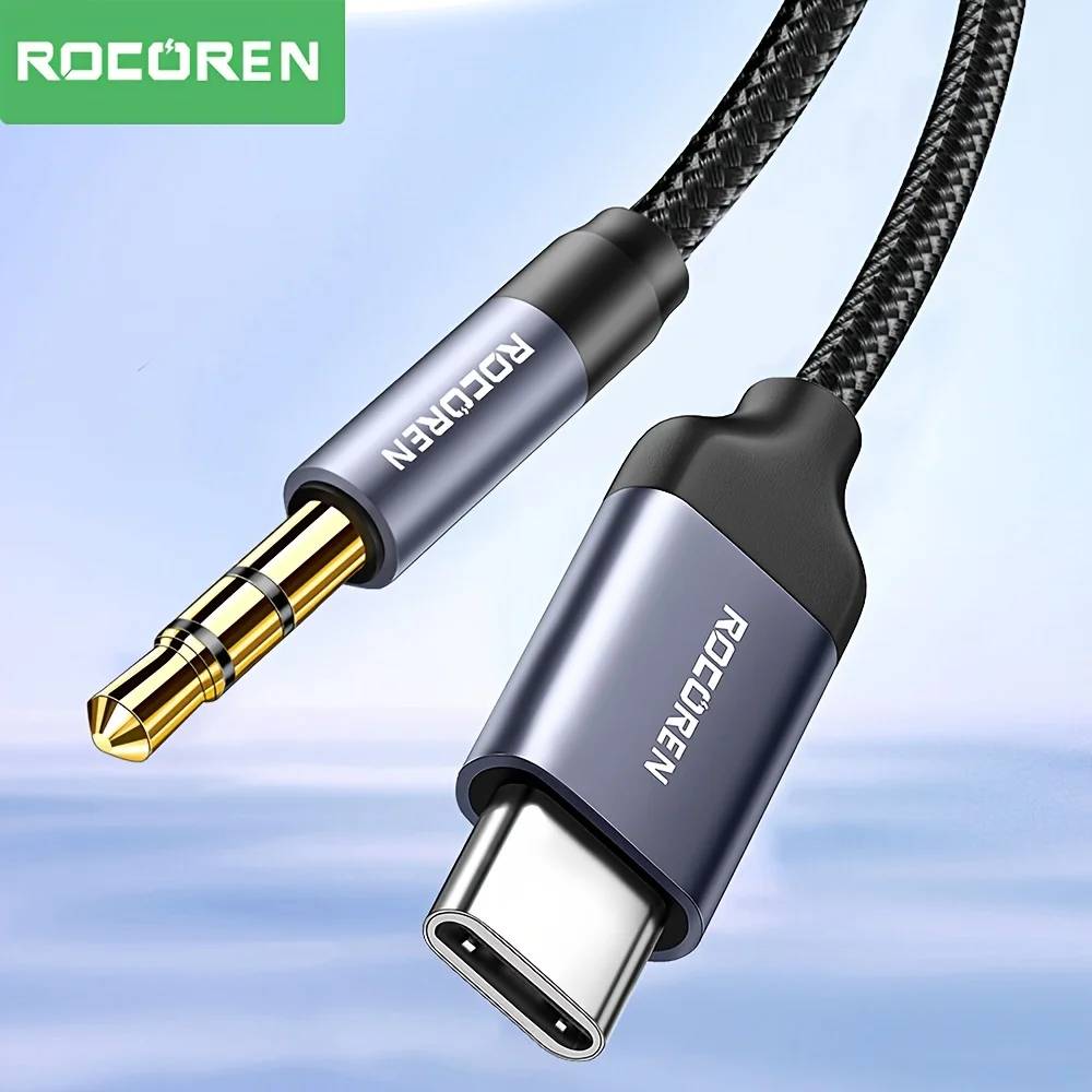 Rocoren USB Type C to 3.5mm Jack AUX Audio Cable Adapter Speaker Headphone Headset Extension Aux Wire Cord for iPhone 15 Pro Max