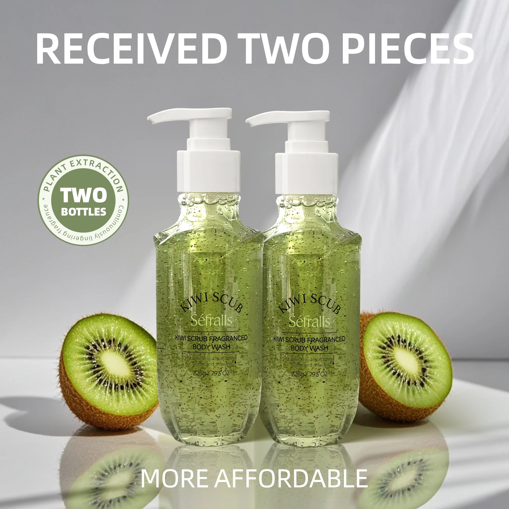 Séfralls Kiwi Shower Gel 225g*2pcs Containing kiwi fruit extract shea butter moisturizing cleansing moisturizing the skin