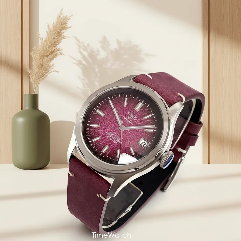 Tandorio NH35A Retro Men's Watches 38mm Automatic Field Watch Asia 2824 10BAR Waterproof Sapphire Crystal Black Cream Dial