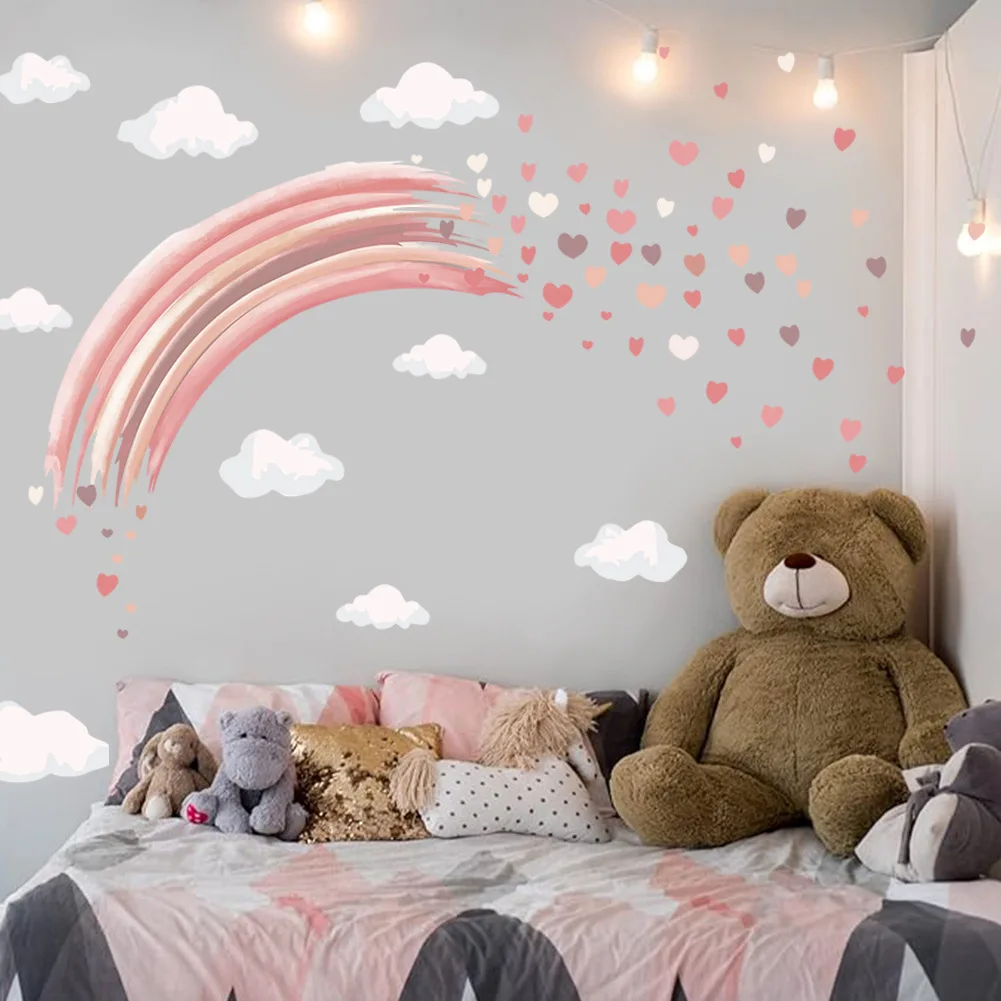 Bohemia style rainbow heart clouds sticker for kids room living room decoration self adhesive wall decal