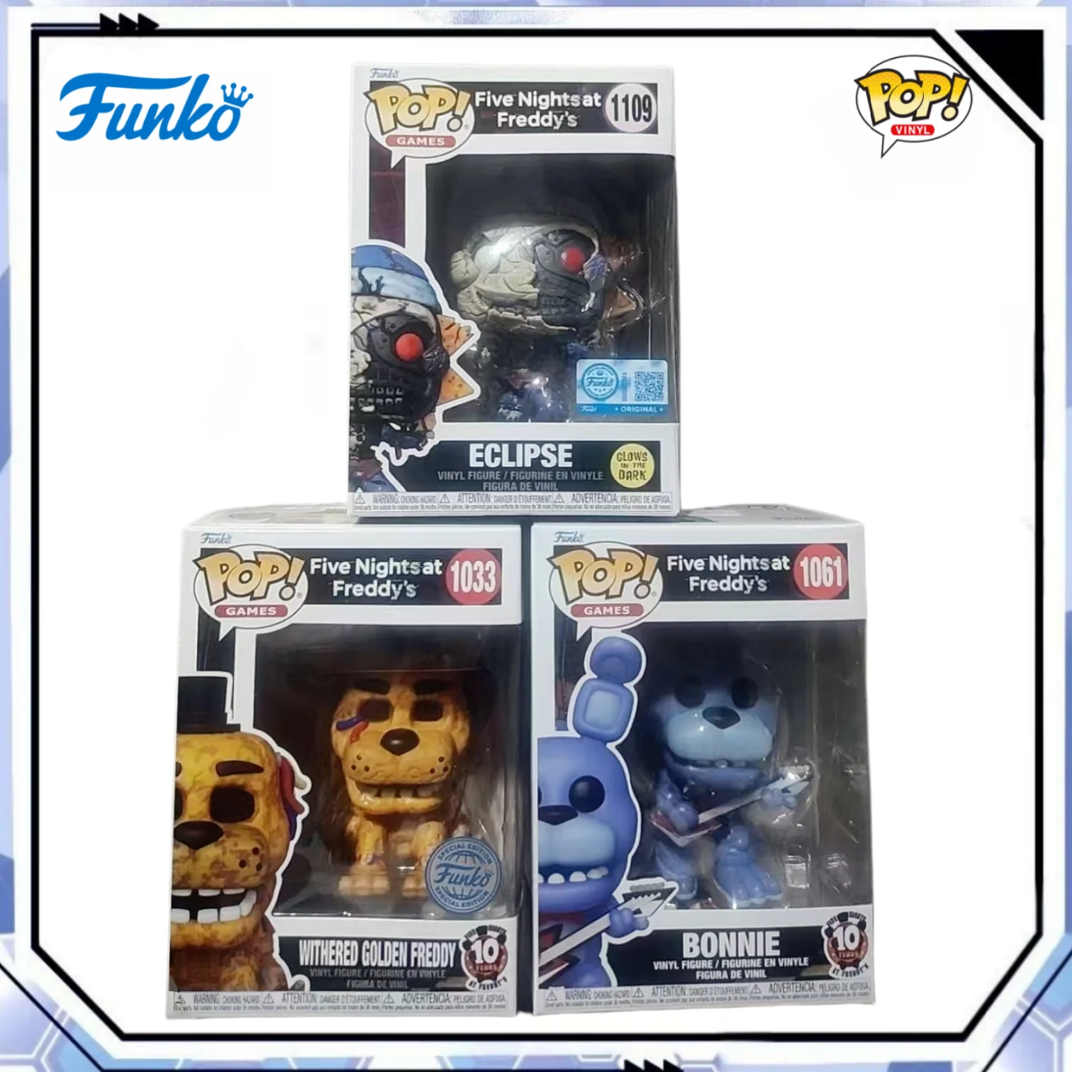 Figura de Vinilo Five Nights at Freddy's Withered Golden Freddy Bonnie Eclipse Glow, Funko Pop, Oficial, Licenciada, Edición Limitada