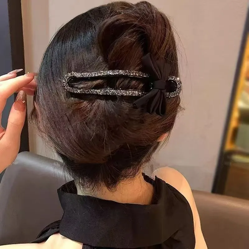 Rhinestone Duckbill Clip Classic Black Bow Convenient Hairpin Versatile Fashion Girls Hairpin Hair Accessories view 6