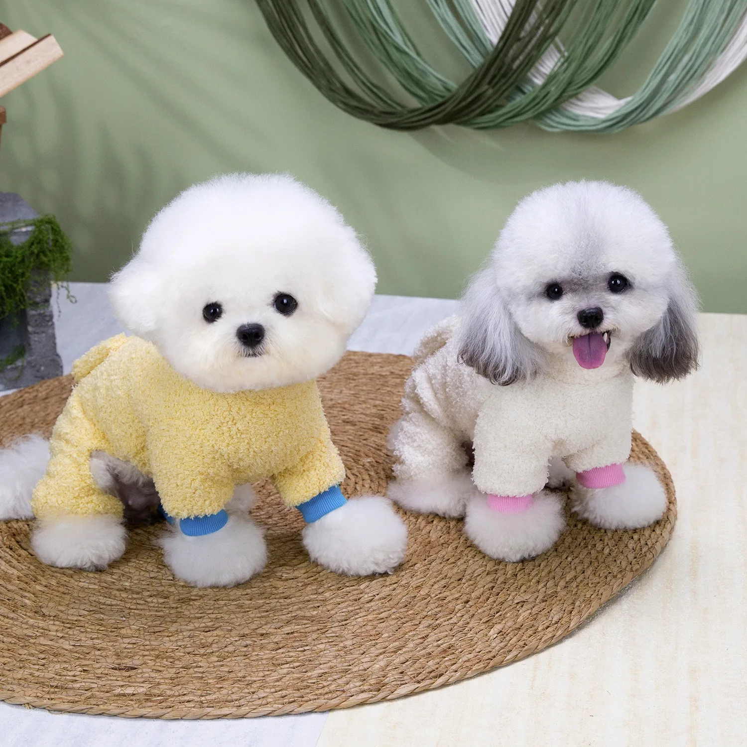 Warm Maltese Four-Leg Dog Clothes, Cute Cartoon Fleece Jumpsuit for Winter, Teddy Cartoon Pattern Full-Body Pet Outfit