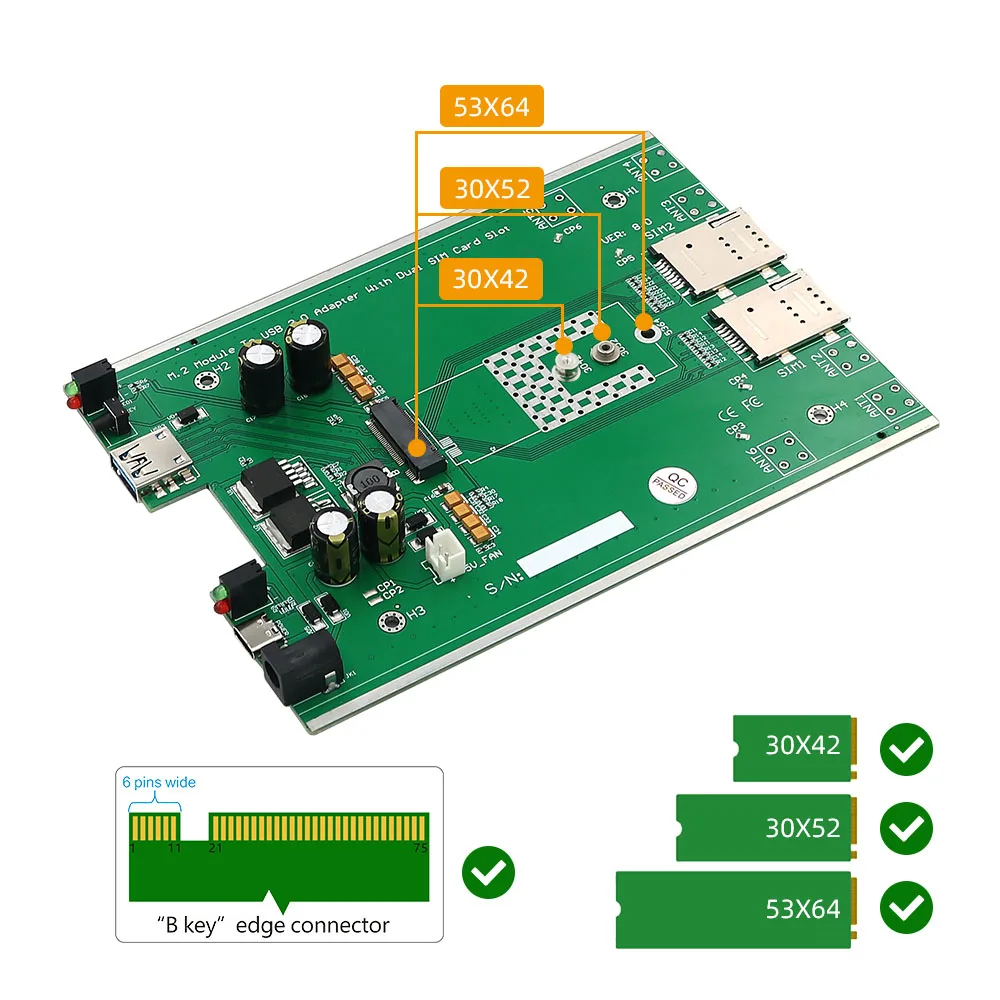 NGFF(M.2) 4G/5G Module to USB 3.0 Adapter with cooler fan/Dual SIM card slot and auxiliary power With fan and housing