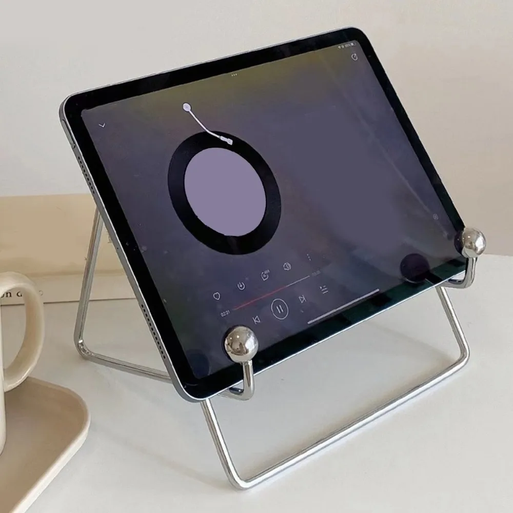 Simple Silver Desktop Tablet Stand Stainless Steel 20cm Cookbook Stand Tablet Holder for Desk Home Office