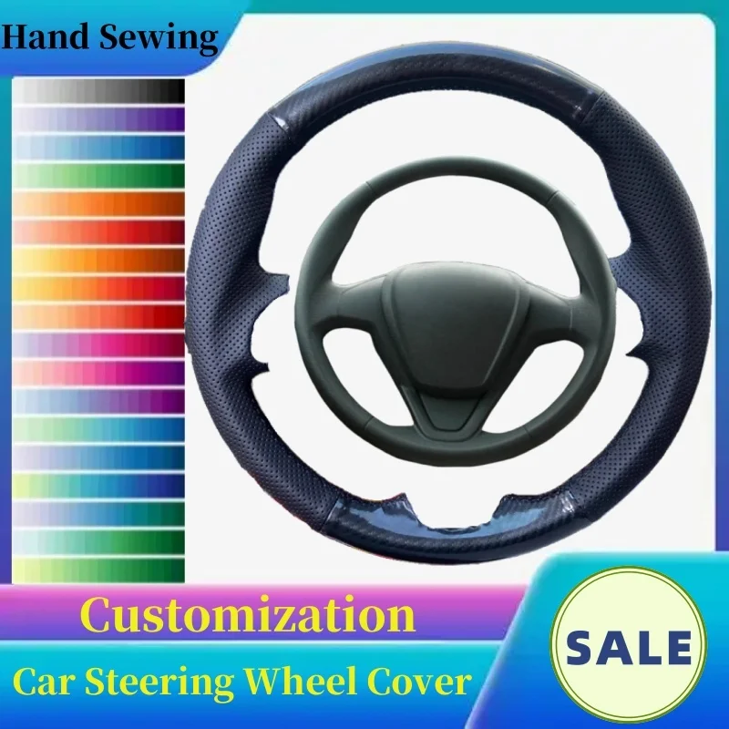 

DIY Custom High-quality Carbon Fiber Genuine Leather Steering Wheel Cover For Ford Fiesta 2008-2013 Ecosport 2013-2016 Interior
