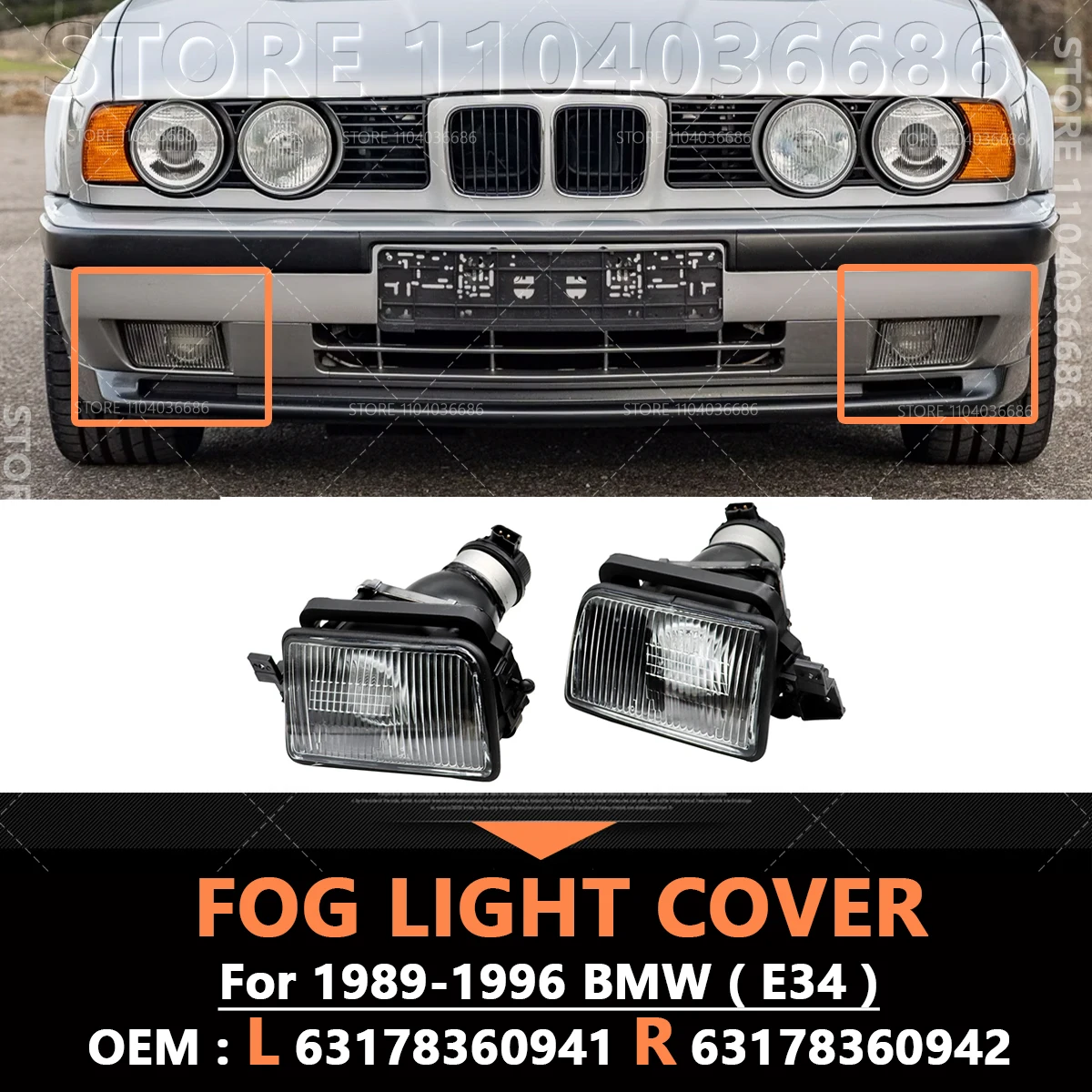 For 1989-1996 BMW 525i 530i 535i 540i M5 E34 Fog Light Lamp Cover (Without Bulb) 63178360941 63178360942 view 3