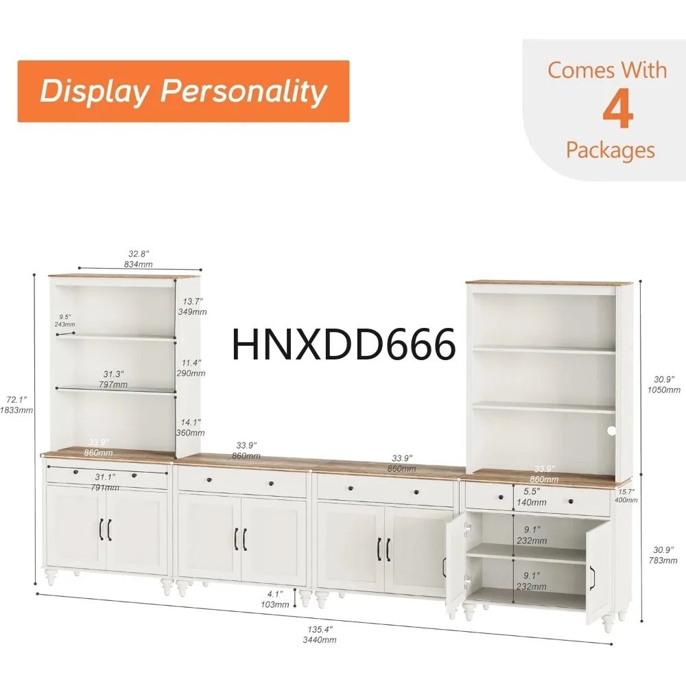 

Entertainment Center with Bookshelves for TVs up to 75",Farmhouse Wall Unit TV Stand with 8 Doors & 4 Drawer,Media Console Table