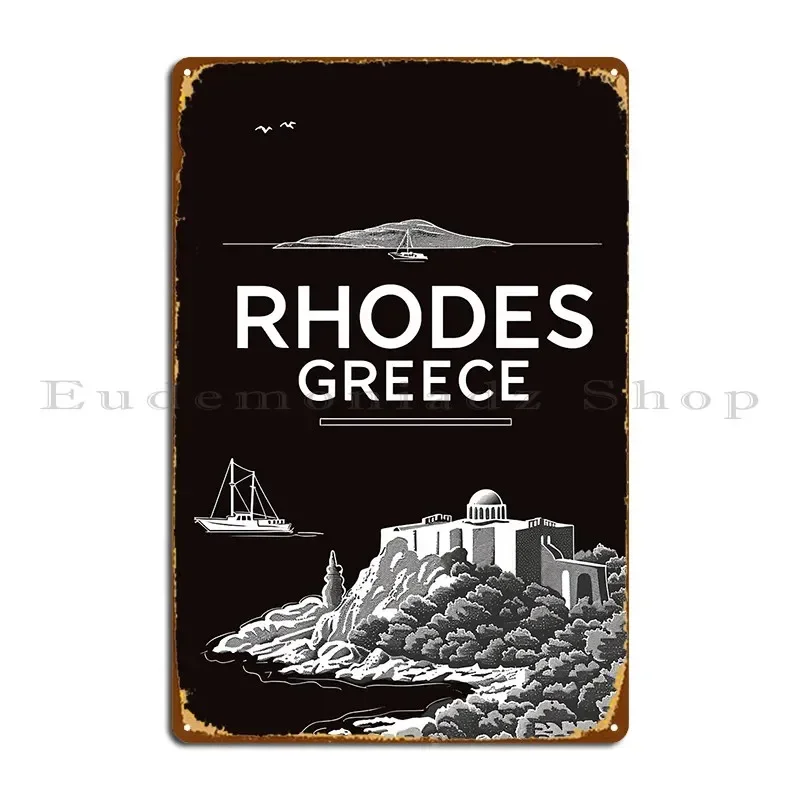 A Vintage Travel Art Of Rhodes Greece Metal Plaque Poster Cinema Customize Pub Living Room Wall Mural Tin Sign Poster