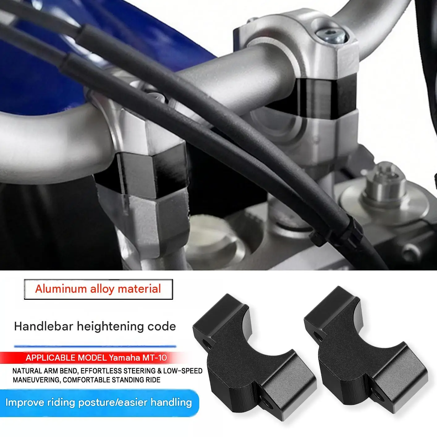 For Yamaha MT-10, the accessory includes an aluminum handlebar, an increased seat height, and an additional saddle.
