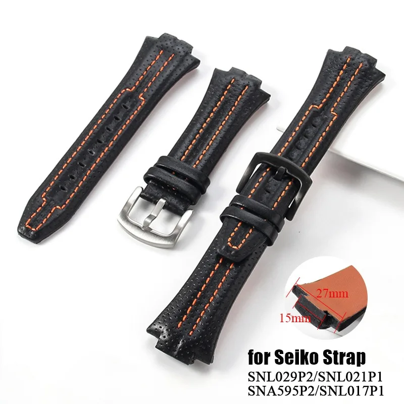 Genuine Leather Watch Strap 15mmx27mm for Seiko SNL017P1 SNL029P2 SNA595P2 SNL021P1 Wristband Sport Bracelets Watch Accessories