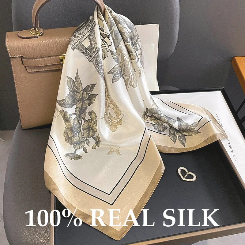 

Шарф из 100% натурального шелка 2026: Летняя женская шаль для отпуска, легкий тонкий платок от солнца, модный мягкий хиджаб-бандана, буфанда