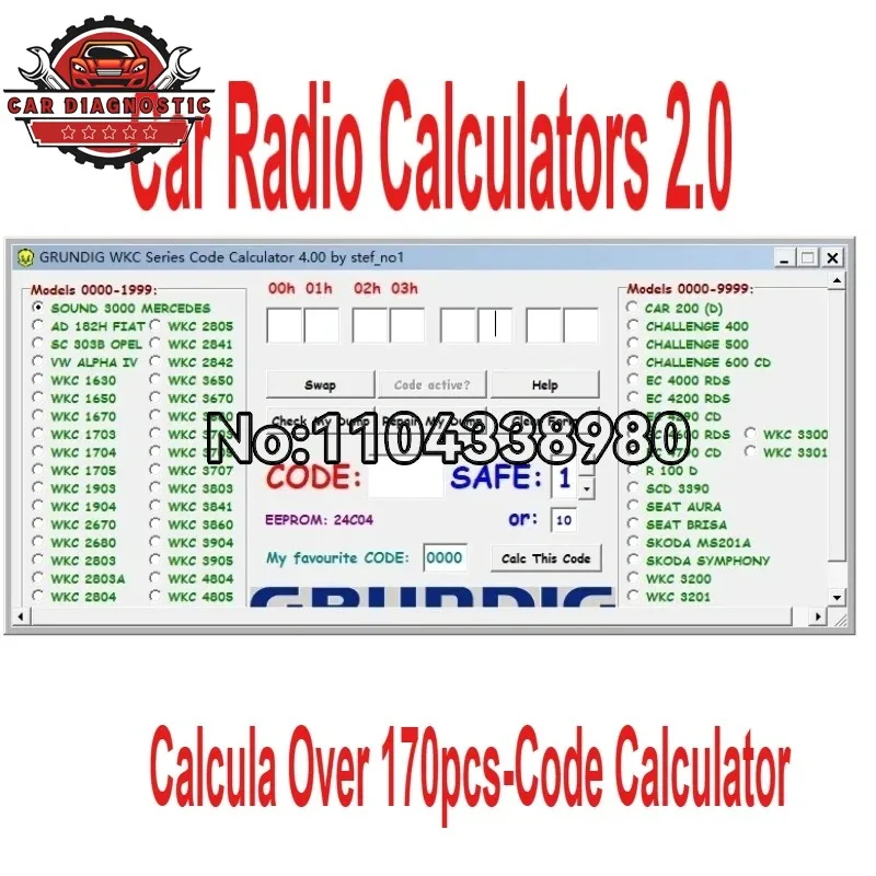Car Radio Code Calculator V.2.0 Unlock Car Radio Code Car Stereo/Radio Code/Recode/Decode CD Over 170pcs Code for VW/Ford/Becker