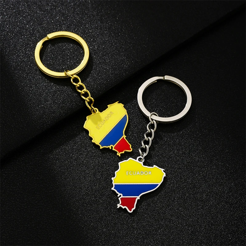 Enamel Drop Oil Ecuador Map Flag Keychain Stainless Steel Gold Silver Color Ecuadoran Outline Emblem Ethnic Patriotic Jewelry