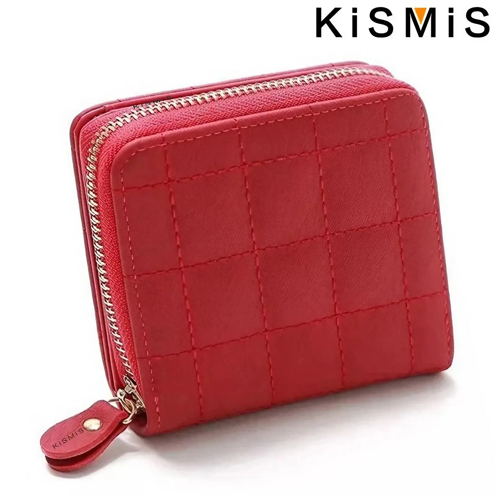 KISMIS Women's PU Leather Short Wallets - Plaid Purses with Nubuck Card Holder, Small Zipper Wallet including Coin Purse